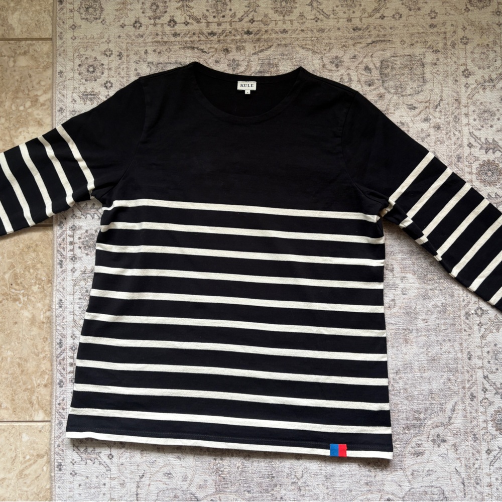 KULE Black and White Striped 3/4 Sleeve Tee